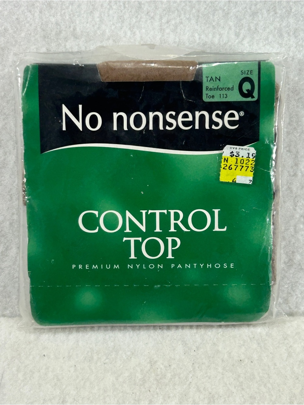 Vintage No Nonsense Control Top Pantyhose Size Q Tan Reinforced Toe NOS